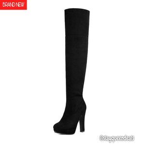 Women's Thigh High Boots Chunky Heel Platform Stretch Suede Size 7